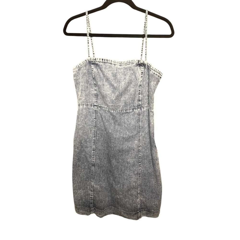 Vtg Gap Denim Mini Dress Med Tall 90s Y2K Blue Acid Wash Smocked Back Festival